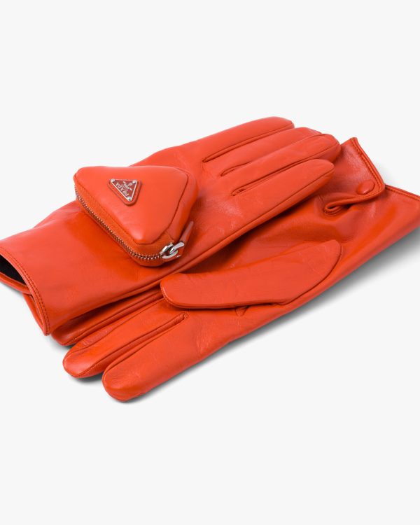 Orange Napa leather gloves - Image 3