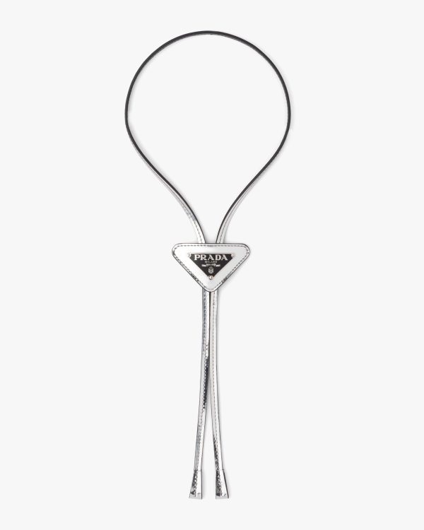 Silver Brushed leather bolo tie