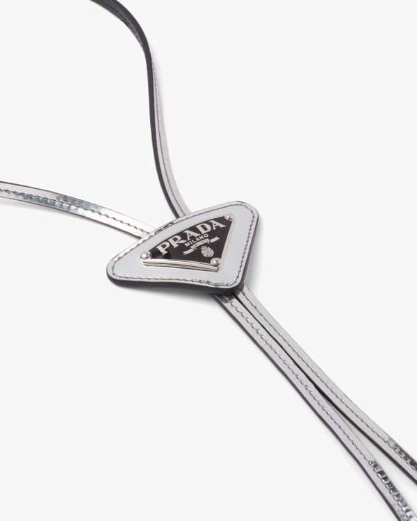 Silver Brushed leather bolo tie - Image 2
