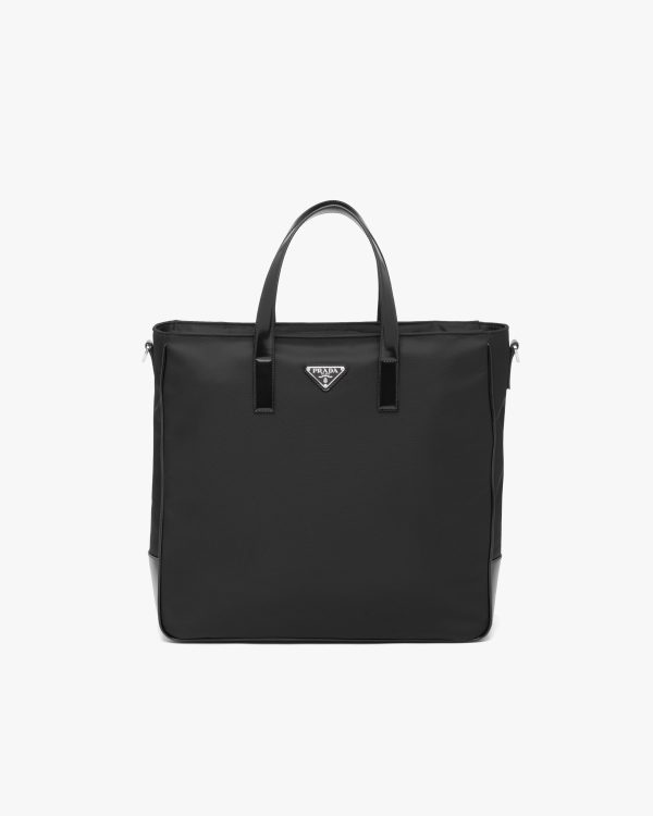Black Re-Nylon and Leather tote