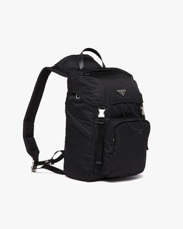Black Re-Nylon and Saffiano leather backpack with hood - Image 3