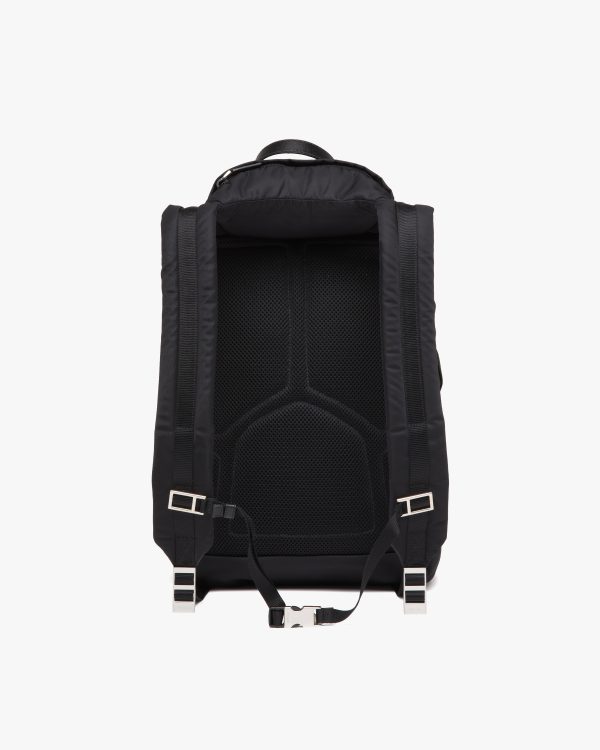 Black Re-Nylon and Saffiano leather backpack with hood - Image 4