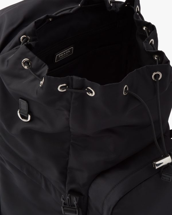 Black Re-Nylon and Saffiano leather backpack with hood - Image 5