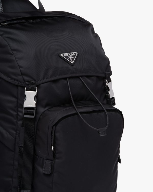 Black Re-Nylon and Saffiano leather backpack with hood - Image 6