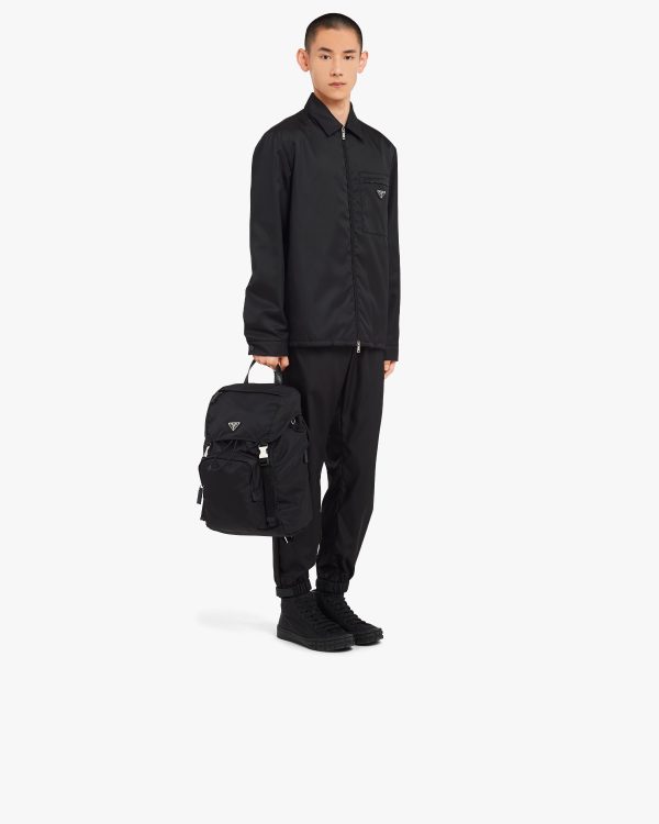 Black Re-Nylon and Saffiano leather backpack with hood - Image 7