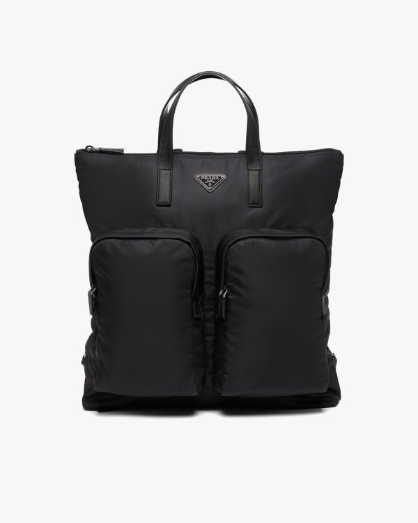 Black Re-Nylon and Saffiano leather tote