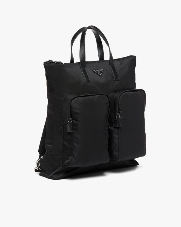 Black Re-Nylon and Saffiano leather tote - Image 3