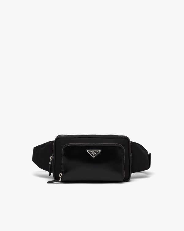 Black Re-Nylon and brushed leather belt bag