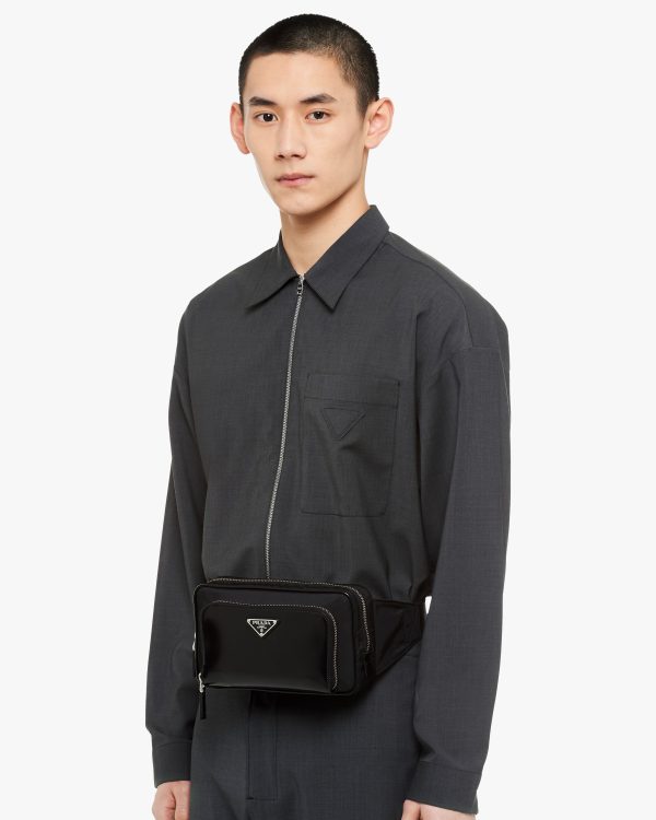 Black Re-Nylon and brushed leather belt bag - Image 2