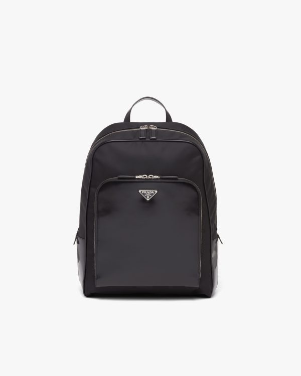 Black Re-Nylon and leather backpack