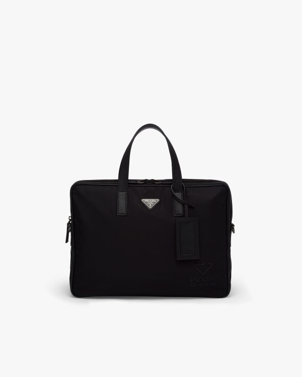 Black Re-Nylon and leather briefcase