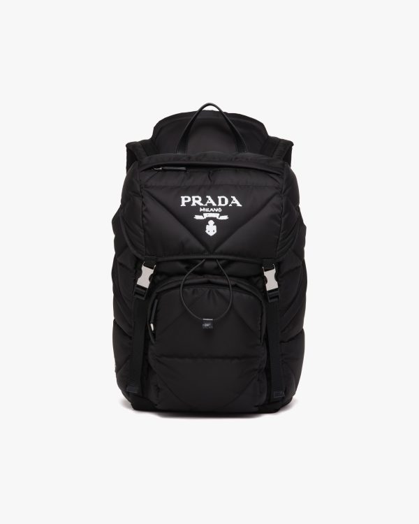 Black Re-Nylon padded backpack with hood
