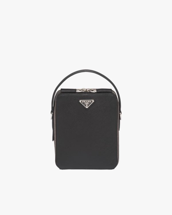 Black Saffiano Leather Prada Brique Bag
