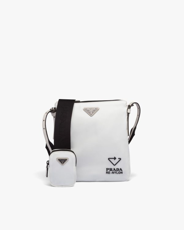 Chalk White Re-Nylon and Saffiano leather shoulder bag