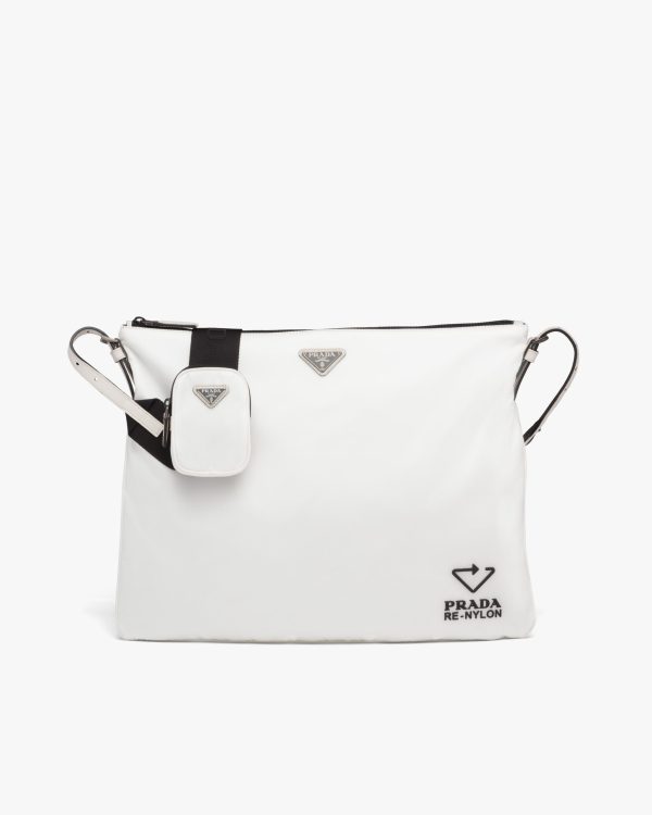 Chalk White Re-Nylon and Saffiano leather shoulder bag