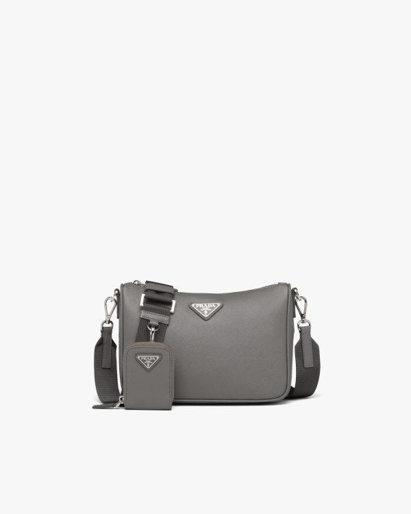 Marble Gray Saffiano leather shoulder bag