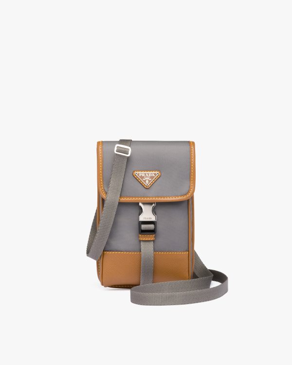 Marble Gray/caramel Nylon and Saffiano Leather Smartphone Case