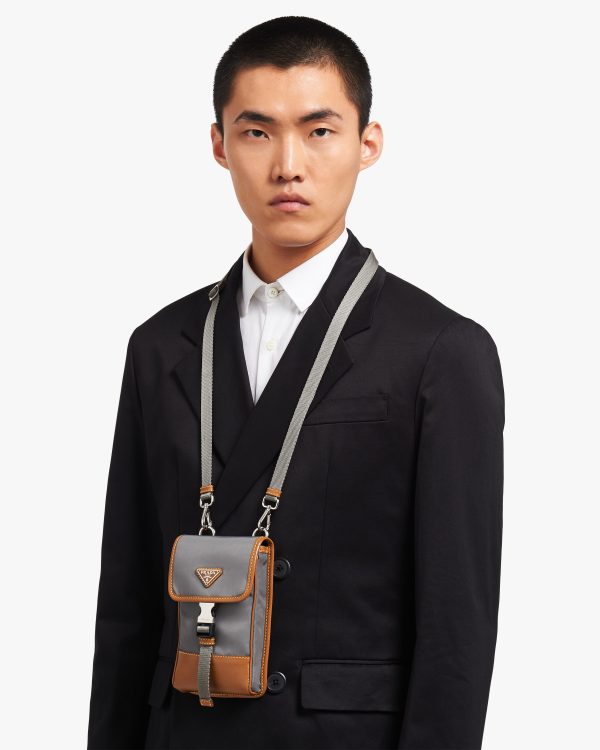 Marble Gray/caramel Nylon and Saffiano Leather Smartphone Case - Image 2