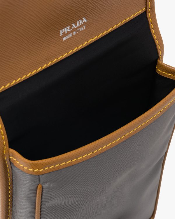 Marble Gray/caramel Nylon and Saffiano Leather Smartphone Case - Image 4