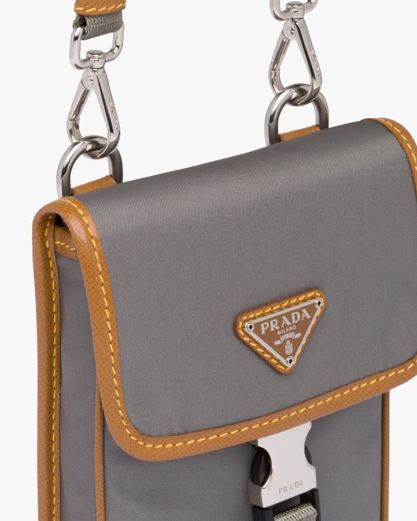 Marble Gray/caramel Nylon and Saffiano Leather Smartphone Case - Image 5