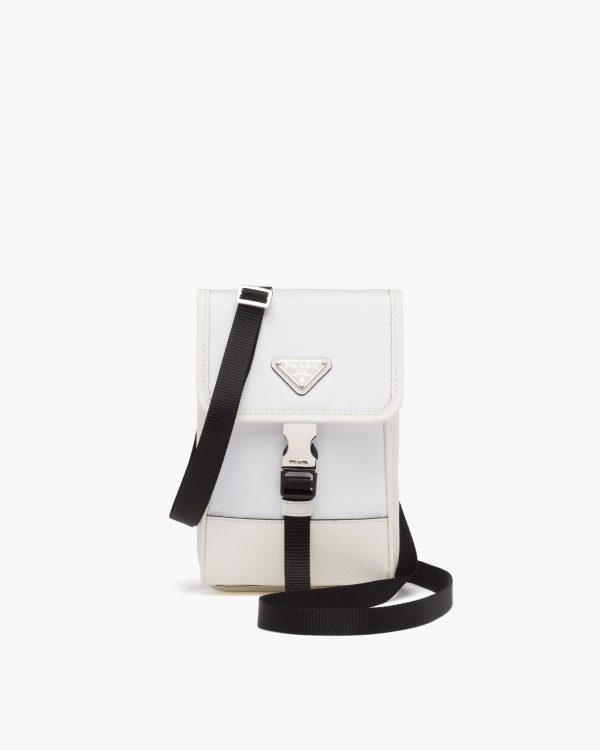 White Nylon and Saffiano Leather Smartphone Case