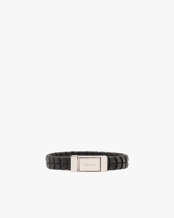 Black Braided Saffiano Leather Bracelet