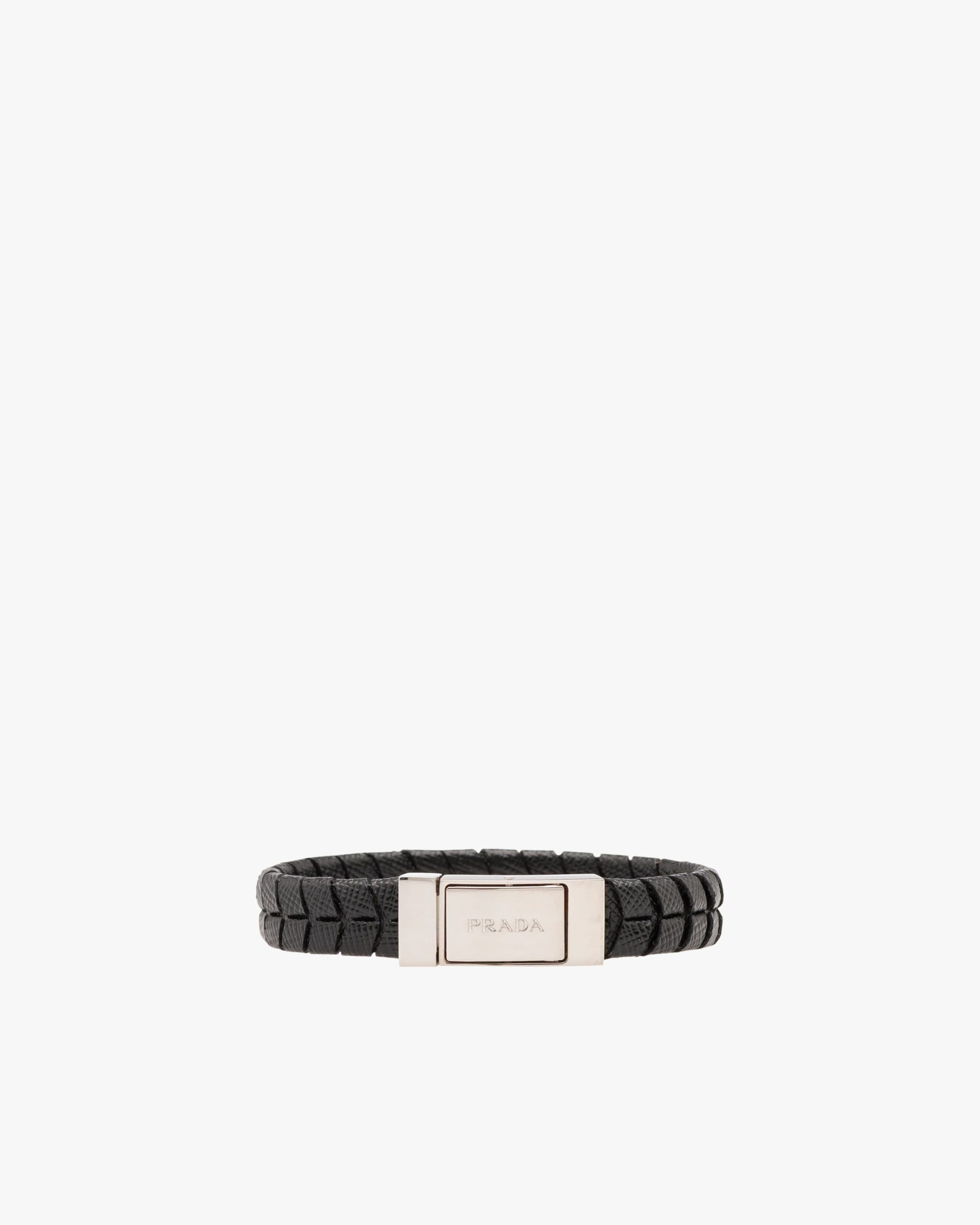 Black Braided Saffiano Leather Bracelet - Fake Prada Store