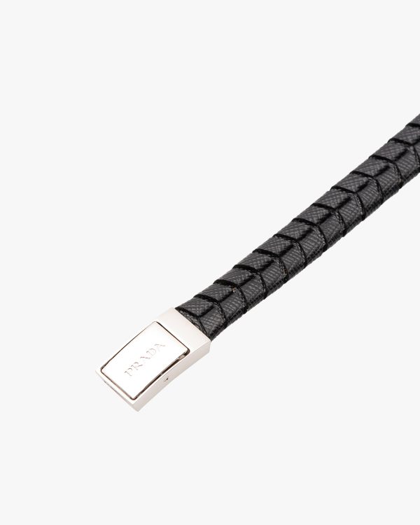 Black Braided Saffiano Leather Bracelet - Image 3