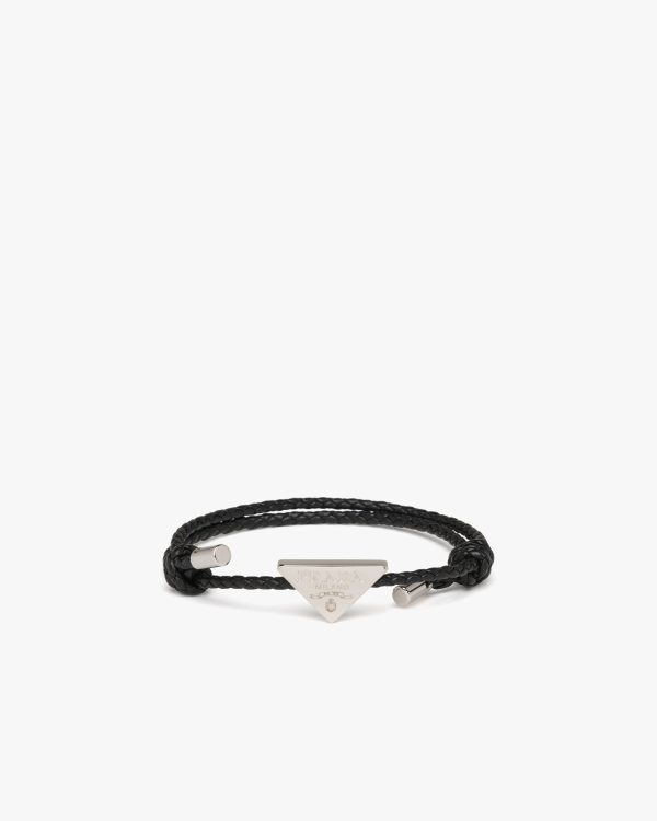 Black Braided nappa leather bracelet - Fake Prada Store