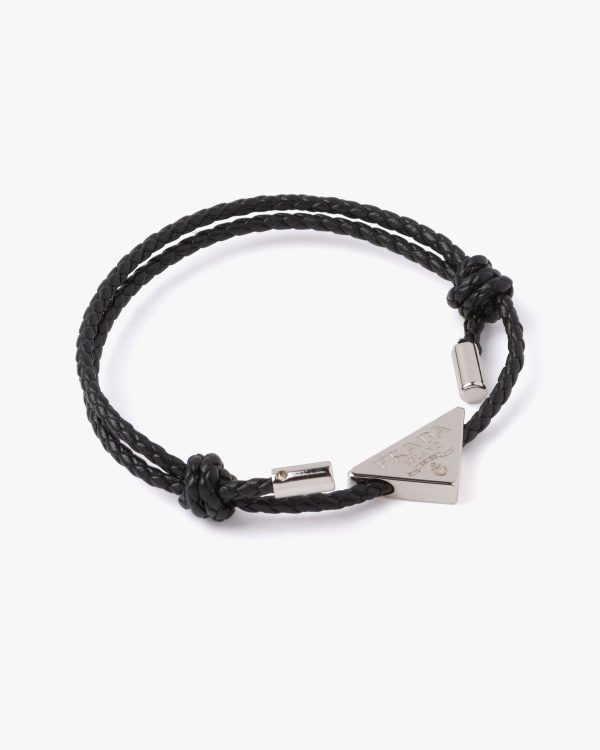 Black Braided nappa leather bracelet - Image 2
