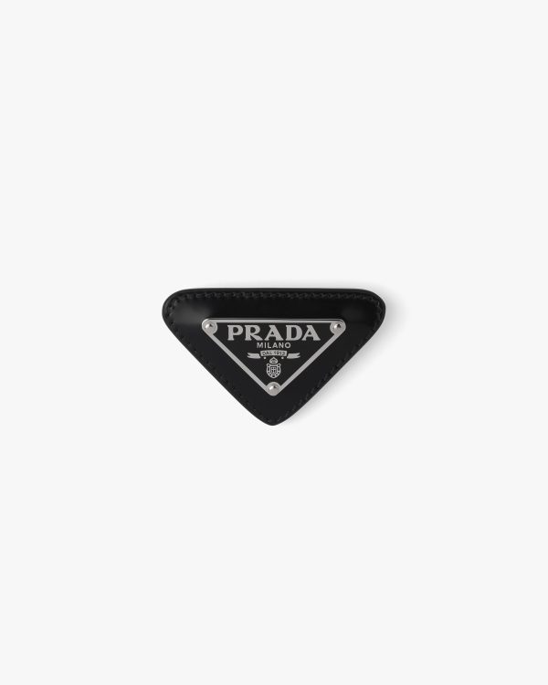 Black Brushed leather brooch