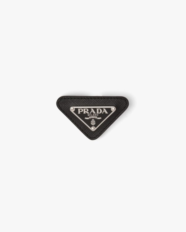 Black Enameled triangle pin with Saffiano trim