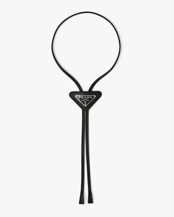 Black Saffiano leather bolo tie