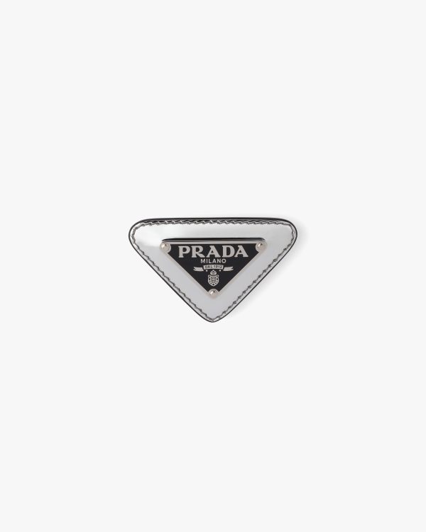 Silver Brushed leather brooch