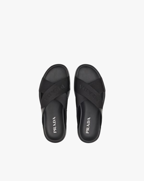 Black Brushed leather and nylon tape crisscross slides - Image 3