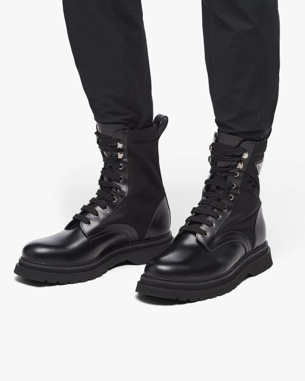 Black Brushed rois leather and nylon booties - Image 5