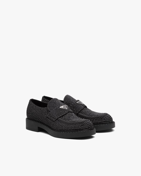 Black Chocolate satin loafers with crystals