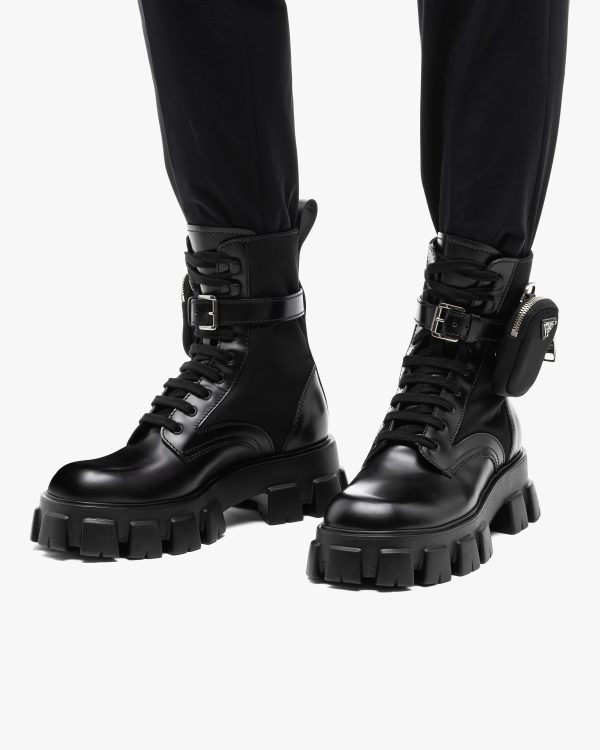 Black Monolith brushed leather and nylon combat boots - Image 5