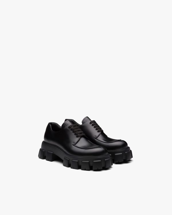 Black Monolith brushed leather lace-up shoes