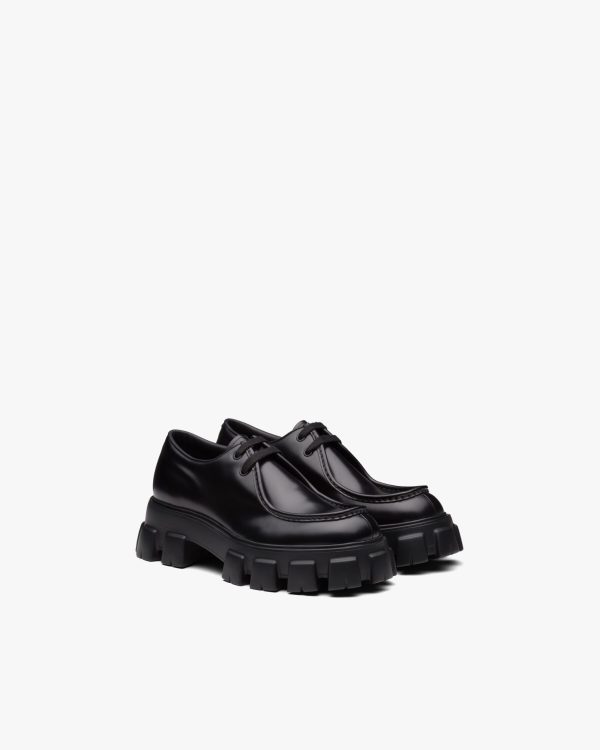 Black Monolith brushed leather lace-up shoes