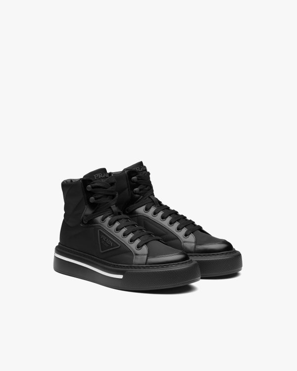 Black Prada Macro Re-Nylon and brushed leather high-top sneakers