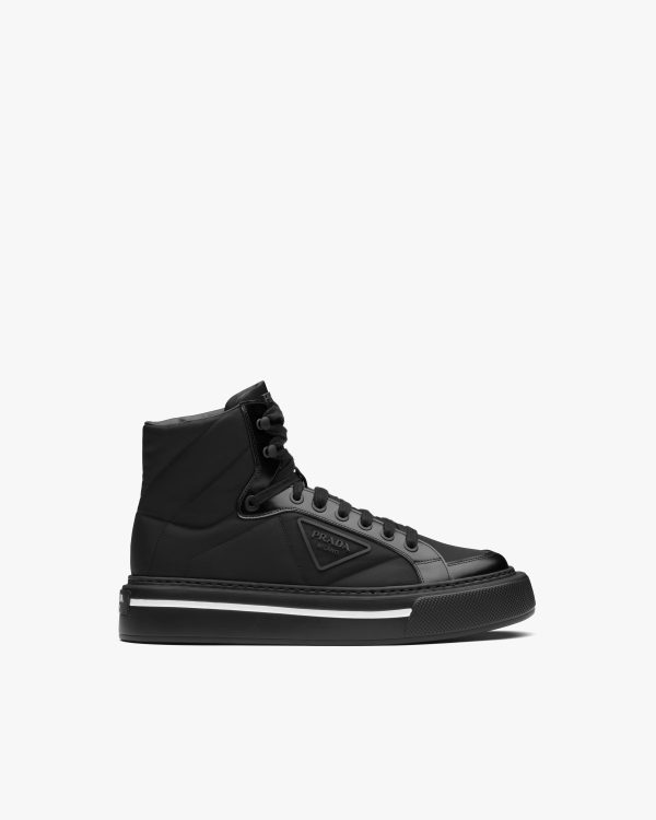 Black Prada Macro Re-Nylon and brushed leather high-top sneakers - Image 2