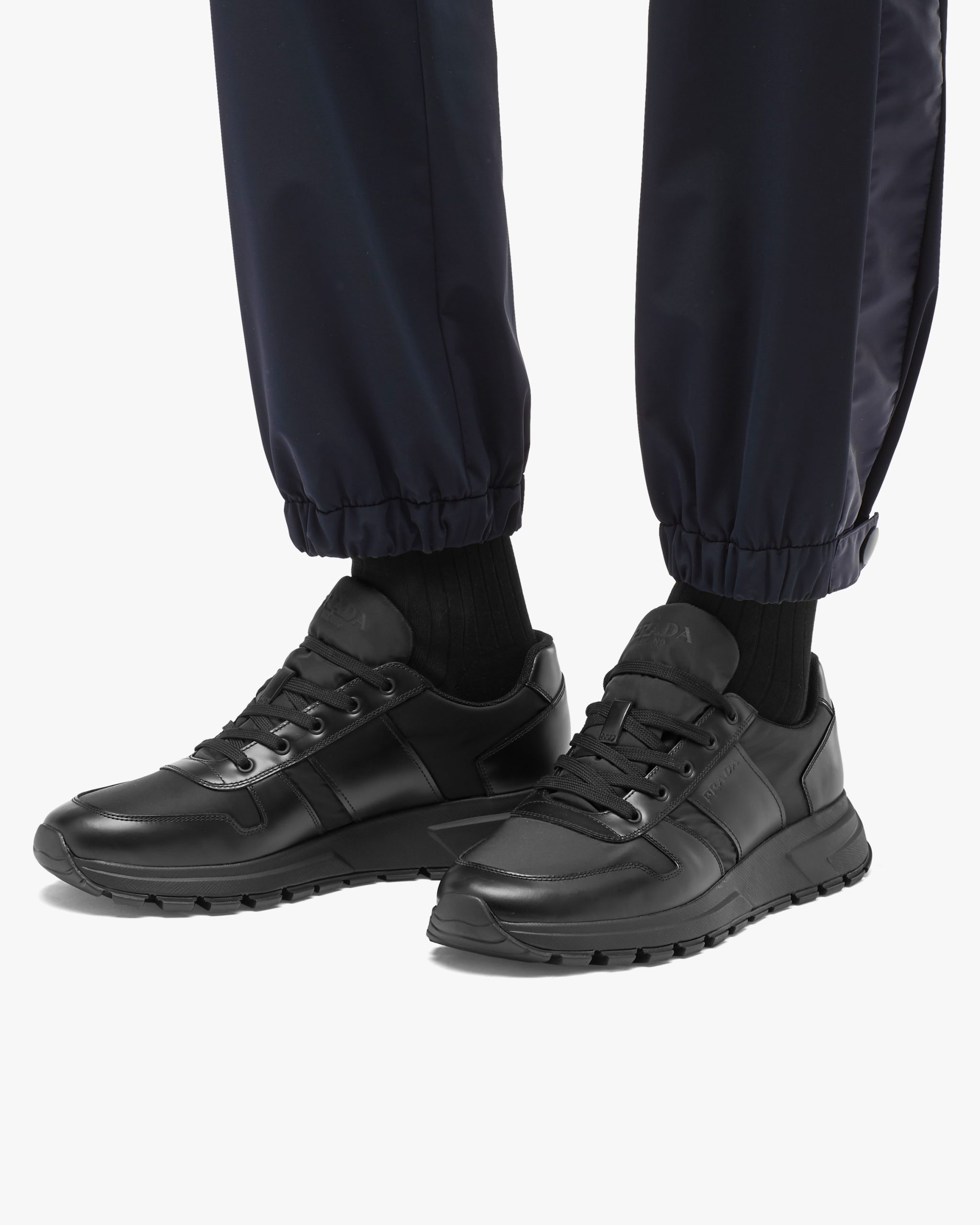 Black Prax 01 Leather And Technical Fabric Sneakers - Fake Prada Store