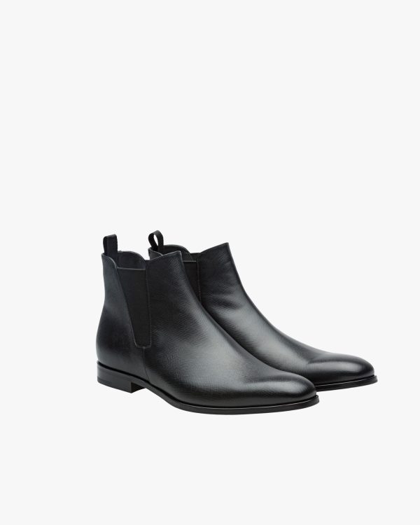 Black Saffiano Leather Booties