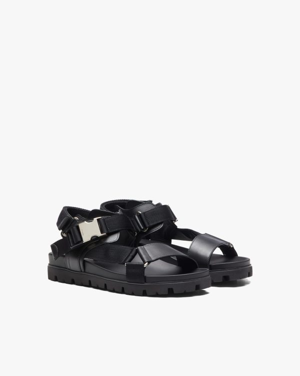 Black Sporty leather and nylon tape sandals