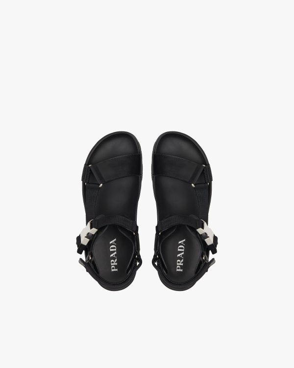 Black Sporty leather and nylon tape sandals - Image 4