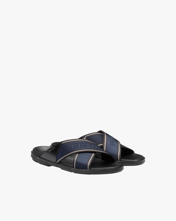 Black/ultramarine Leather and nylon sandals