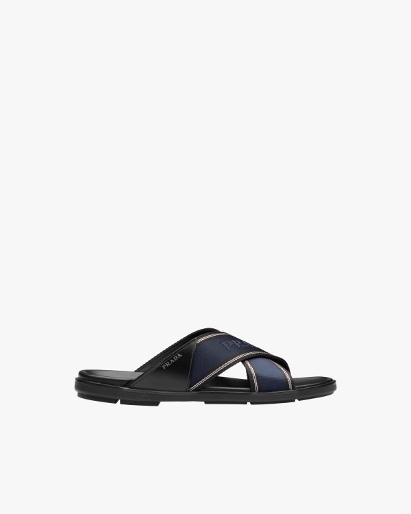 Black/ultramarine Leather and nylon sandals - Image 2