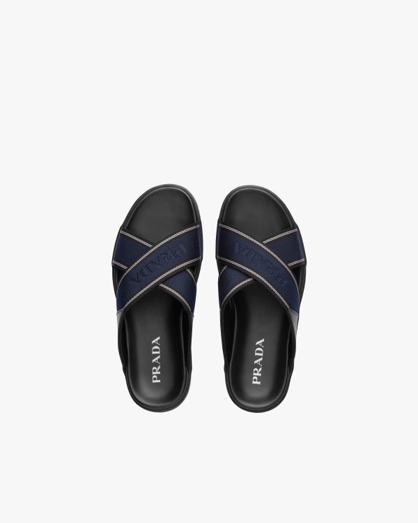 Black/ultramarine Leather and nylon sandals - Image 3