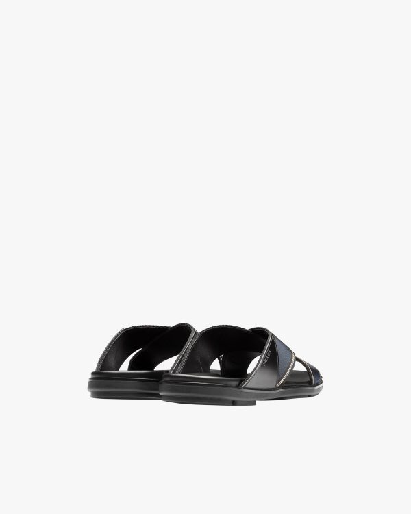 Black/ultramarine Leather and nylon sandals - Image 4